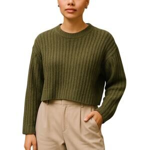 American Eagle Cropped Chunky Knit Sweater Dark Green Size Small